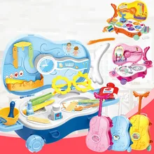 Детская мультяшная кухонная утварь для приготовления пищи, игровой домик для детей, набор для ухода за врачом, портативный чехол на колесиках, игрушка