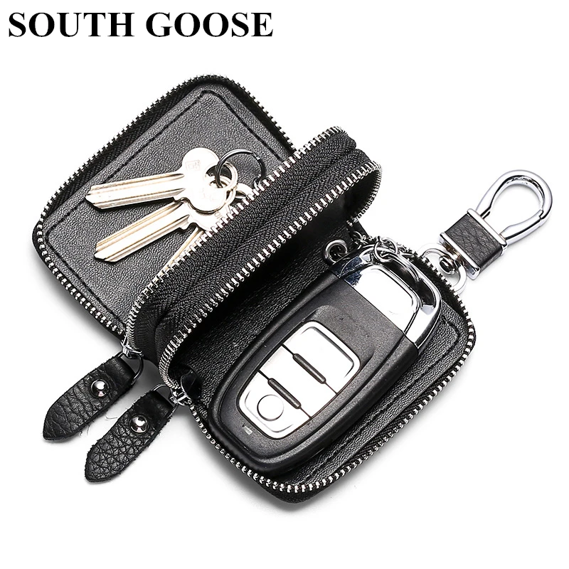 Genuine Leather Car Key Holders Multifunction Zipper Home Key Case Unisex Wallet 