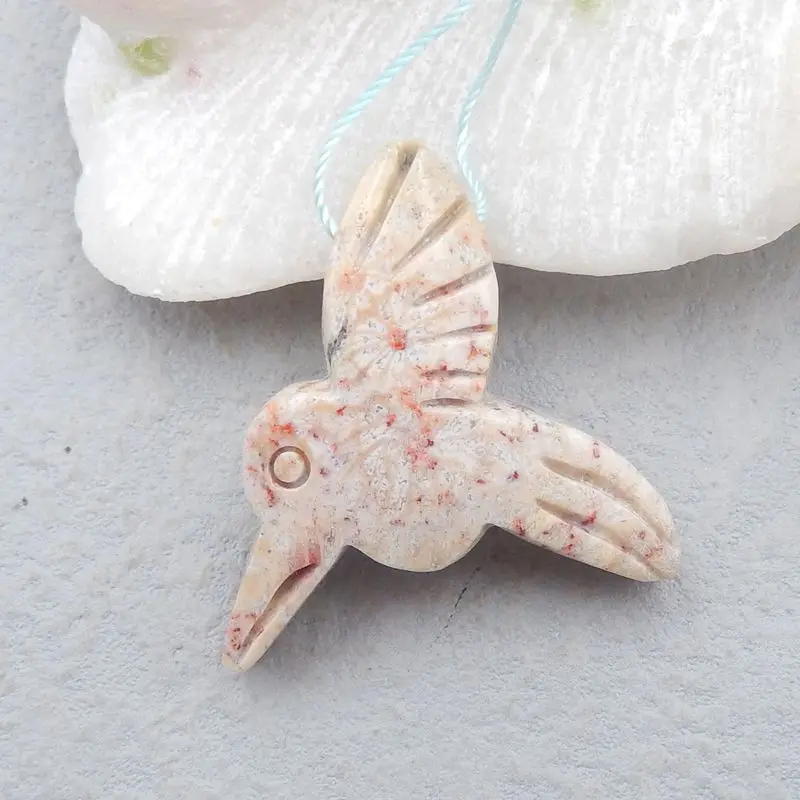 Natural Stone Carved Bird Indonesian Coral Necklace Pendant 38x36x10mm 13g Semiprecious Stone Trendy Jewelry Accessories