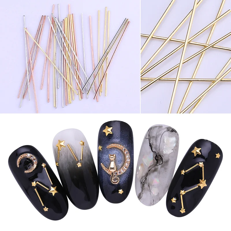 

10Pcs/Bag Metal Thin Stick Decor Rose Gold Silver Color Length 3cm Nail Stick DIY Design 3D Nail Art Decoration Tool