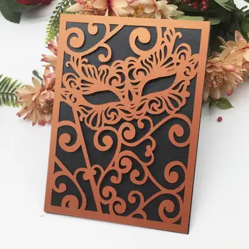 

80PCS Fancy Dress Party Invitation Card，Free Shipping Invitations Of Hollow Laser Cut，Mask Pattern Vintage Design Card