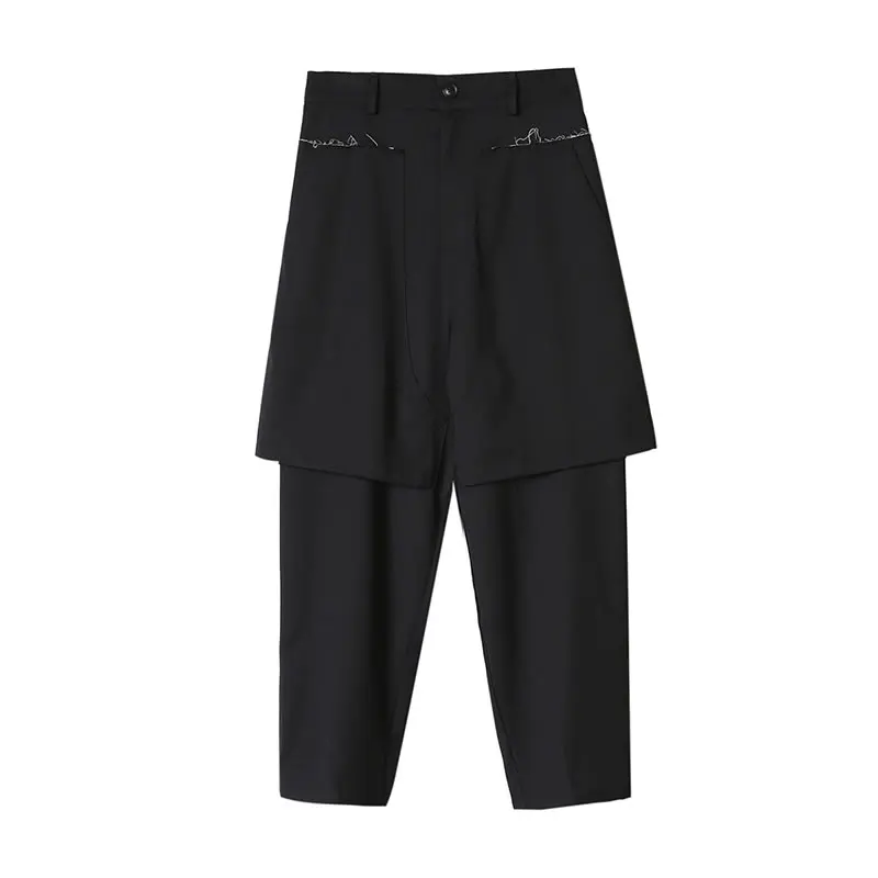 black WLD2917 XITAO нерегулярные плиссированные черные длинные брюки для женщин карман Ложные два шт элегантные маленькие свежие повседневные брюки для женщин WLD2917 - Цвет: black WLD2917