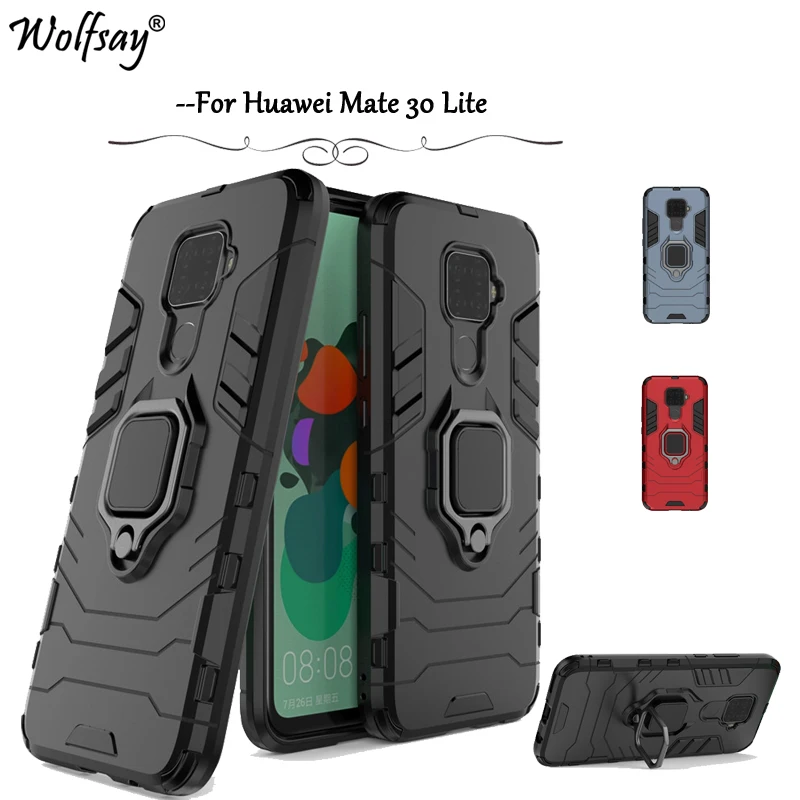 

Huawei Mate 30 Lite Case Armor Metal Finger Ring Holder Phone Bumper Huawei Mate 30 Lite Back Cover Huawei Mate 30 Lite Fundas