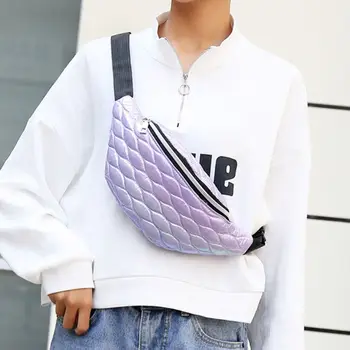 

Women Faux Leather Rhombus Fish Scales Fanny Pack Waist Bag Shiny Hologram Colorful Chest Shoulder Crossbody Purse