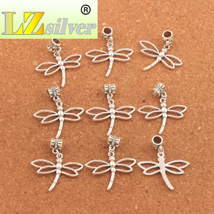 100PCS Zinc Alloy Hollow Dragonfly Charm Beads 32.6x36.3mm Dangle Fit European Bracelets Jewelry DIY B769