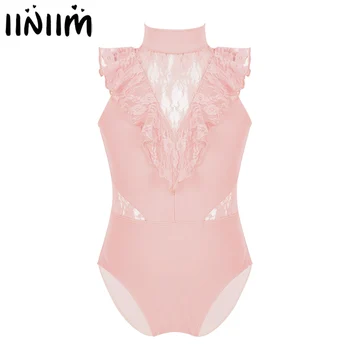 

New Kids Girls Ballerina Rompers Ruffled Lace Splice Back Zipper Closure Ballet Dance Class Gymnastics Leotard Bodysuit Costumes