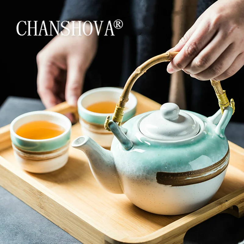 CHANSHOVA Traditional chinese retro style 700/900ml Ceramic teapot Bamboo handle kettle container tea set China porcelain H281|Teapots| - AliExpress
