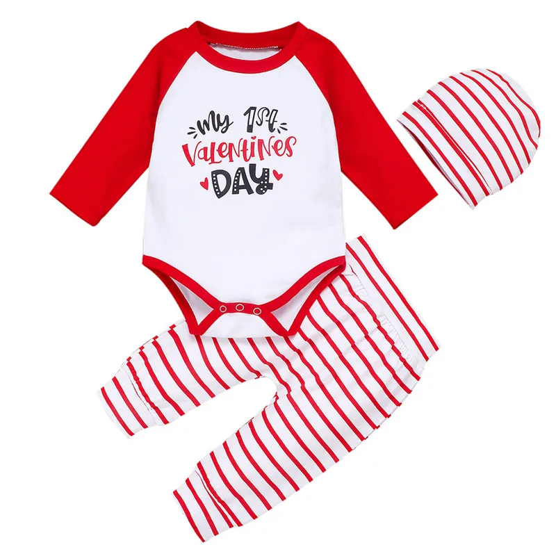 3PCS Newborn Infant Baby Boys Valentine/'s Day Letter Romper+Pants+Hat Outfits
