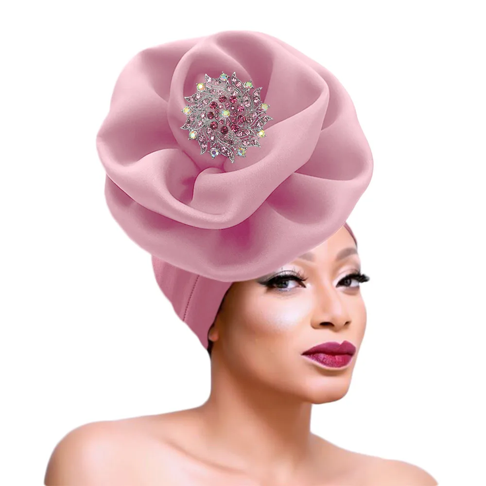 Rose auto gele cap Ankara flower turban cap African headtie party headwrap for women (8)
