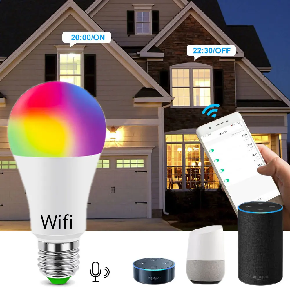 

Smart WiFi Light Bulb E27 110V 220V RGB Magic LED Lamp APP Voice Bluetooth Control Dimmable Smart Home Lighting For Living Room
