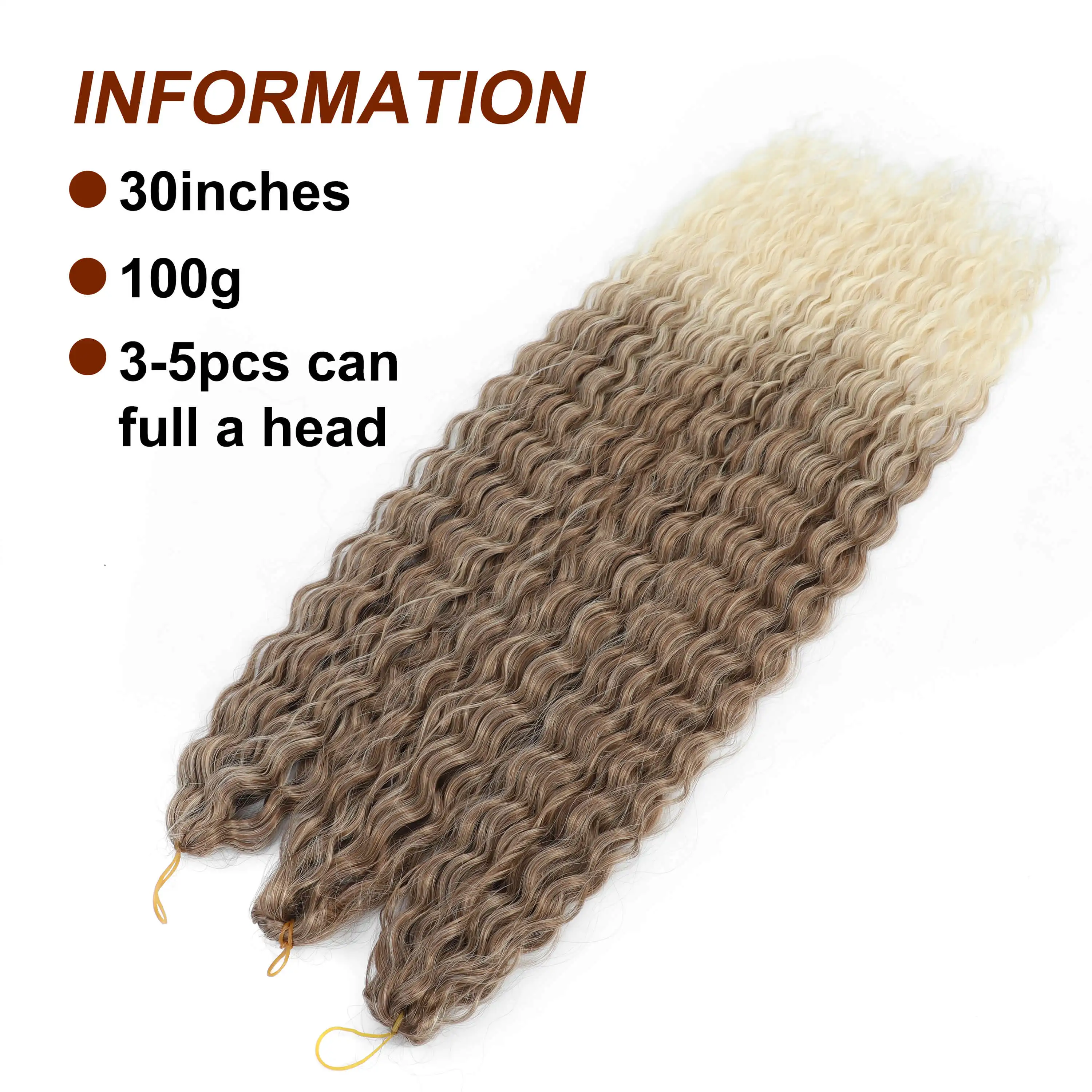 YunRong Synthetic Curl Hair Soft Braiding Extension 30 Inches Crochet Hair Long Water Wave Ombre Color Hair