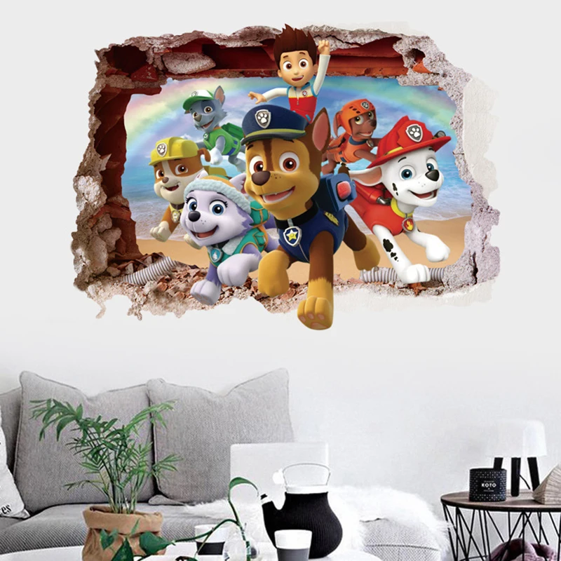 Горячая Paw Patrol 3d наклейка «Щенячий патруль» Настенные обои для детской комнаты украшение ПВХ фигурка аниме-наклейки игрушки подарки 2A07 - Цвет: 01