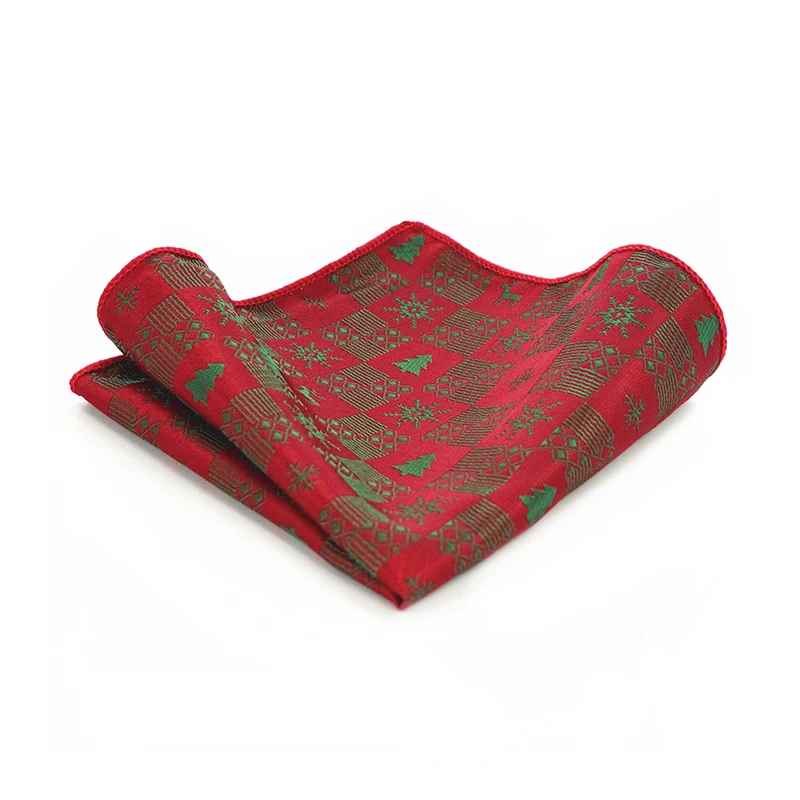 KAMBERFT дизайн 23*23 см мужской шелковый платок красный Рождественская елка Снеговики Jucquard Свадебный квадратный Карманный Рождественский подарок