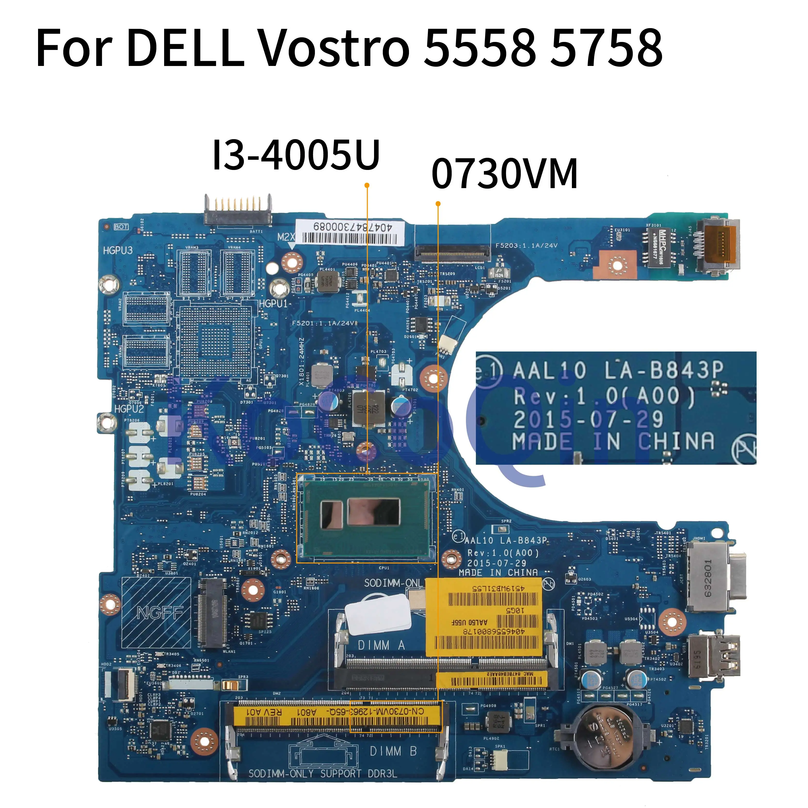 Kocoqin-placa-mãe para Computador Notebook Dell I34005u 5358 3558 Placa Principal - Imagem 2