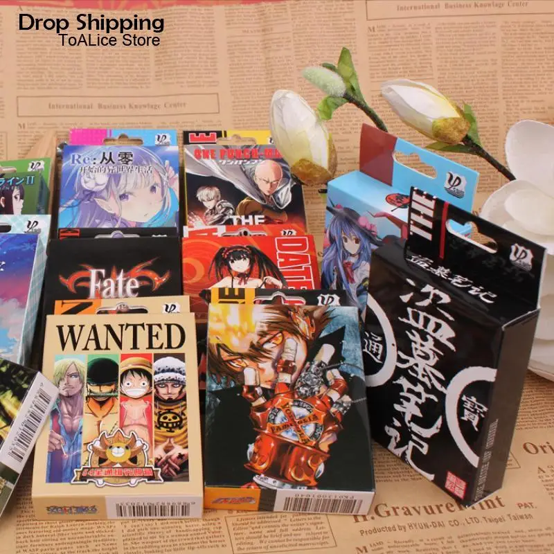 

Anime Poker Cards Toy SAO One Piece Naruto Fairy Tail Dragon Ball Conan Cosplay Prop Board Game Playing Cards Hardcover Poker