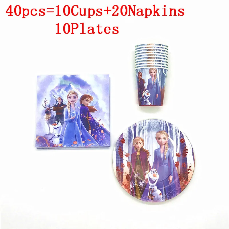 BeiPanZhi-40PCS 41 шт. Дисней, новинка, Холодное сердце, 2, Анна, Эльза, принцесса, на день рождения, принадлежности, скатерть, чашки, тарелки для детей, подарок для ребенка, на день рождения - Цвет: BeiPanZhi-40PCS