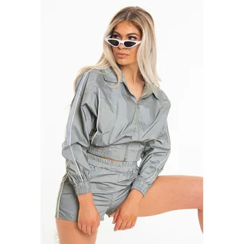 

Meihuida Autumn Summer Women Reflective Light Tracksuit Zip Short Jackets Tops Shorts Sets Casual Clubwear Sports Suit Plus Size