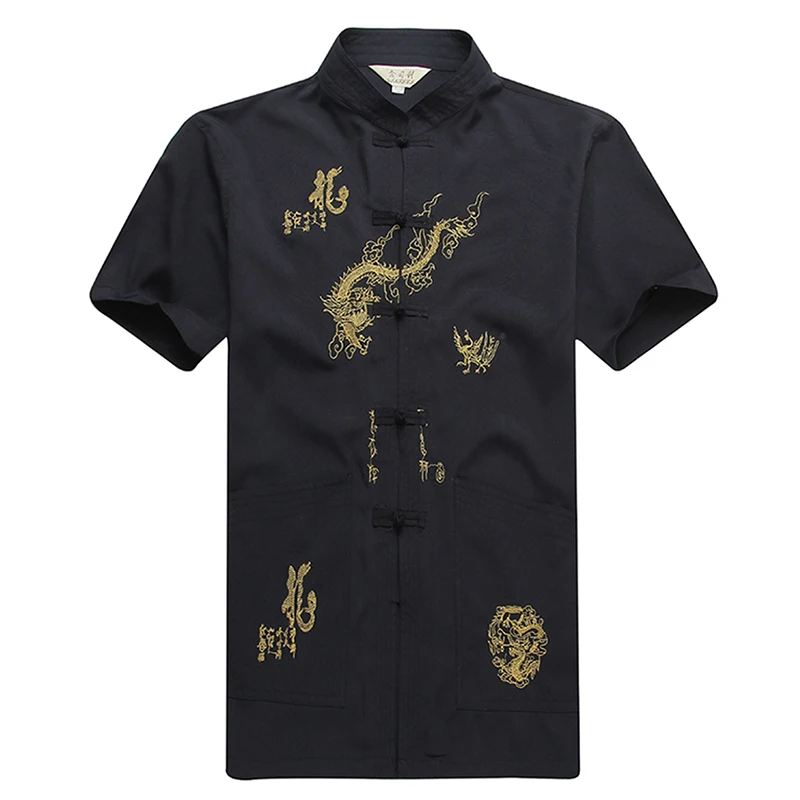 Tangsuit вышивка мужской китайский стиль рубашка Одежда Дракон традиционная китайская одежда для мужчин куртка короткие Ретро Вечерние - Цвет: Black