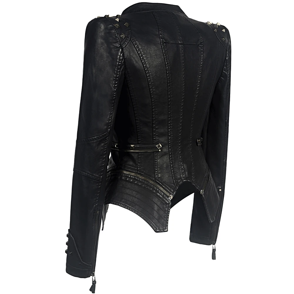 Women's Smooth Leather Motorcycle Jacket-3