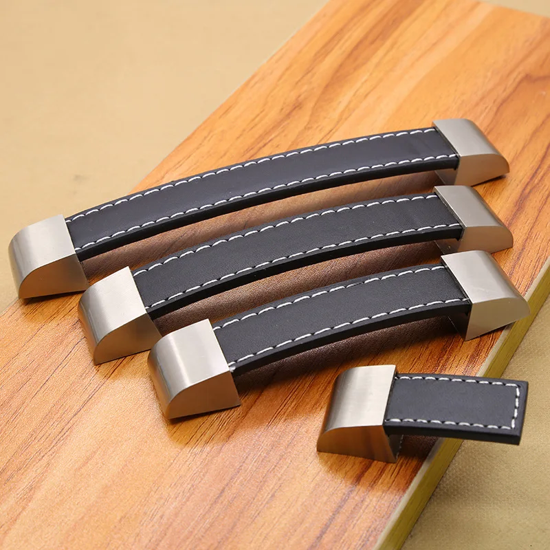 

High-grade Leather Handle Knobs Pull Furniture Cabinet Chest Drawer Door Knobs Suitcase Handle Screws Furniture Hardware
