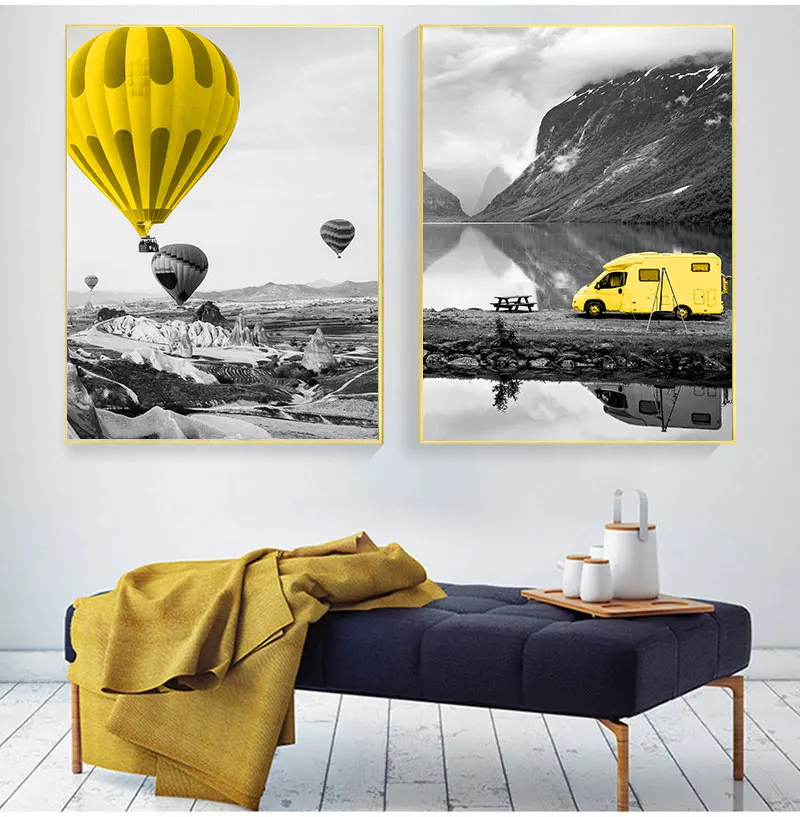 Black and White Nordic Landscape Canvas Set