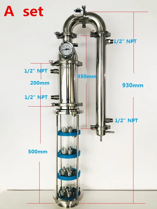 4" Flute Distiller With 5 Floor Distillation Lens Column For Homebrew, SS304 Bubble Plate Sets*5