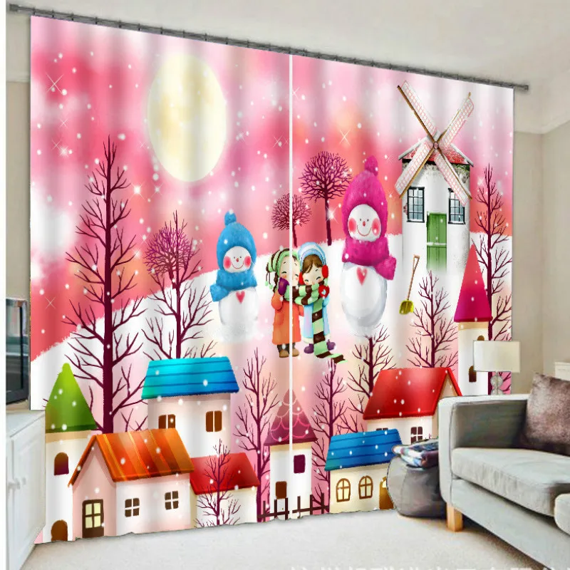 

Creative Blackout Curtains for Living Room Bedroom Decorative Christmas Curtain with Snowman Thick Blinds Customized 3D Drapes