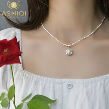 

ASHIQI 2-3mm Natural Freshwater Pearl Necklace Vintage pearl Handmade 925 Sterling Silver pendant for women Two ways to wear