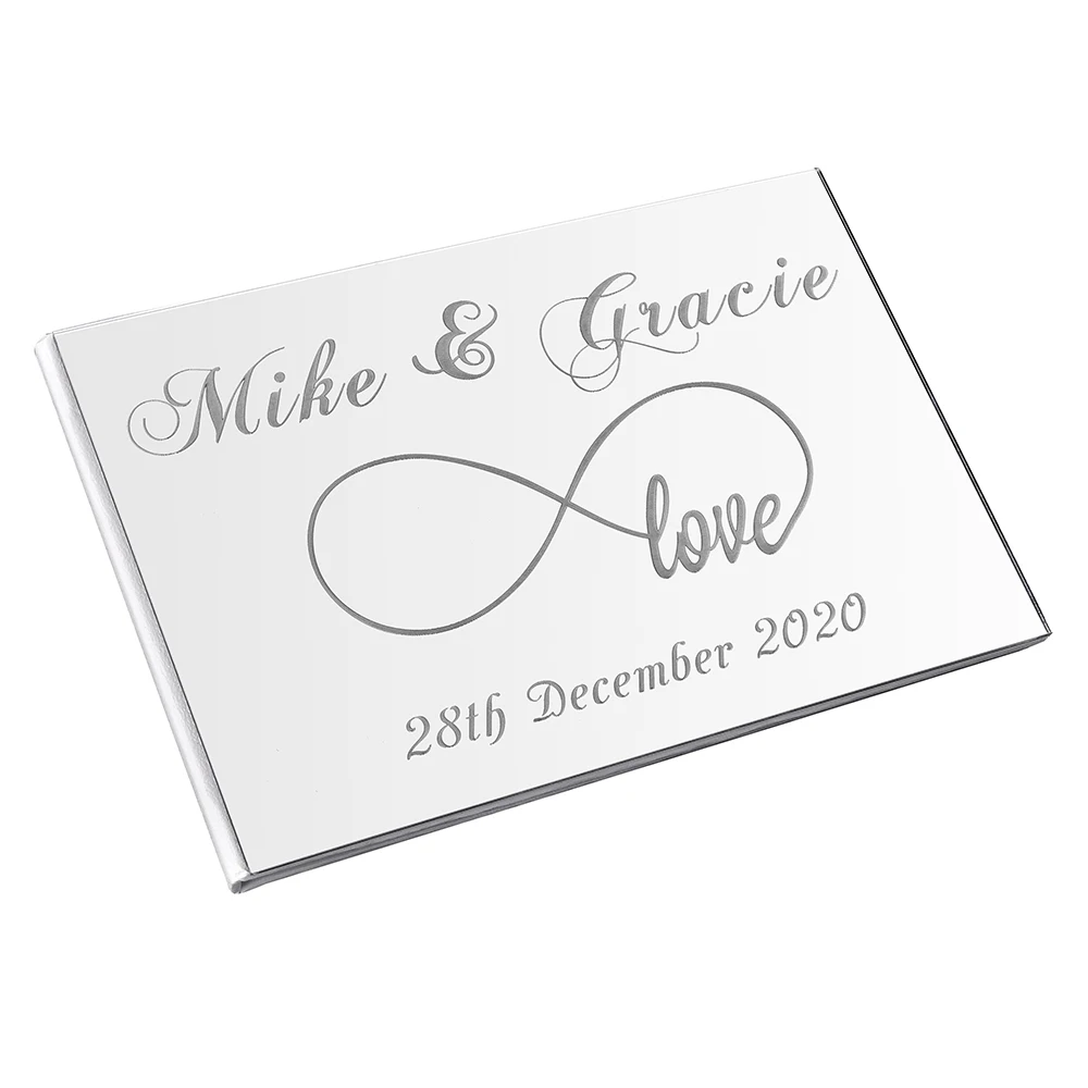 Personalized Engravced Acrylic Mirror Wedding Guest Book Signature Front Cover Bride Groom Bride Name Guestbook Party Gift Favor