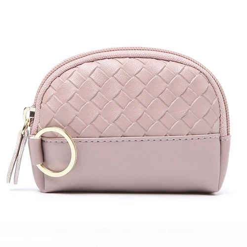 JANE'S LEATHER Brand Fashion Knit Women Coin Purse New Small Mini Change Wallet Cards Cash Bag Key Ring For Girl Teenager - Цвет: pink