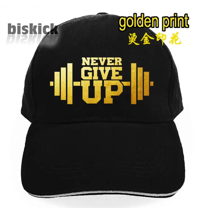 

never give up trainer work out golden print Men women hats new hip hop golf sun visor street skateboard casquette