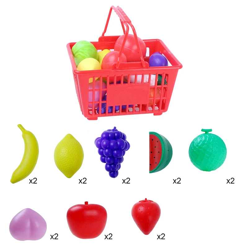 Red with Fruits Дети ролевые игры игрушка Моделирование корзина для фруктов и овощей пластиковый кухонный набор Ранние развивающие игрушки подарок на день рождения для детей - Цвет: Red with Fruits
