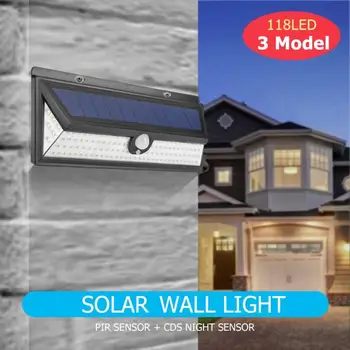 

2pcs 118 LED Solar Light Outdoor Solar Lamp Motion Sensor Solar Powered Spotlight 3 Modes Wall Sunlight Street Garden Decoration