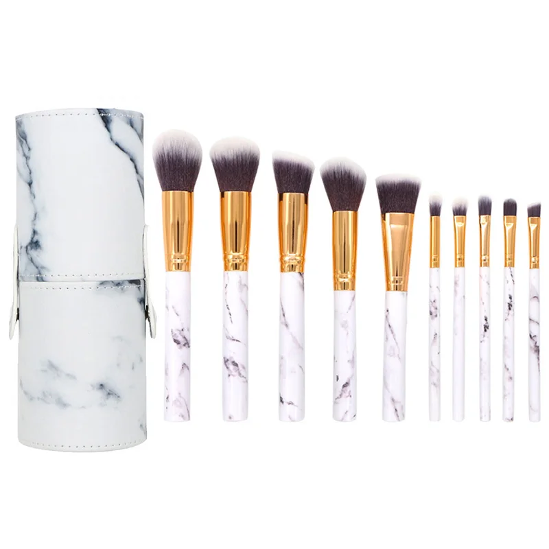 white-brush tube Косметика, красота, инструменты, набор кистей для растушевки тонального крема, подводка для глаз, мраморные кисти для макияжа, Профессиональная многофункциональная волоконная кисть - Handle Color: white-brush tube