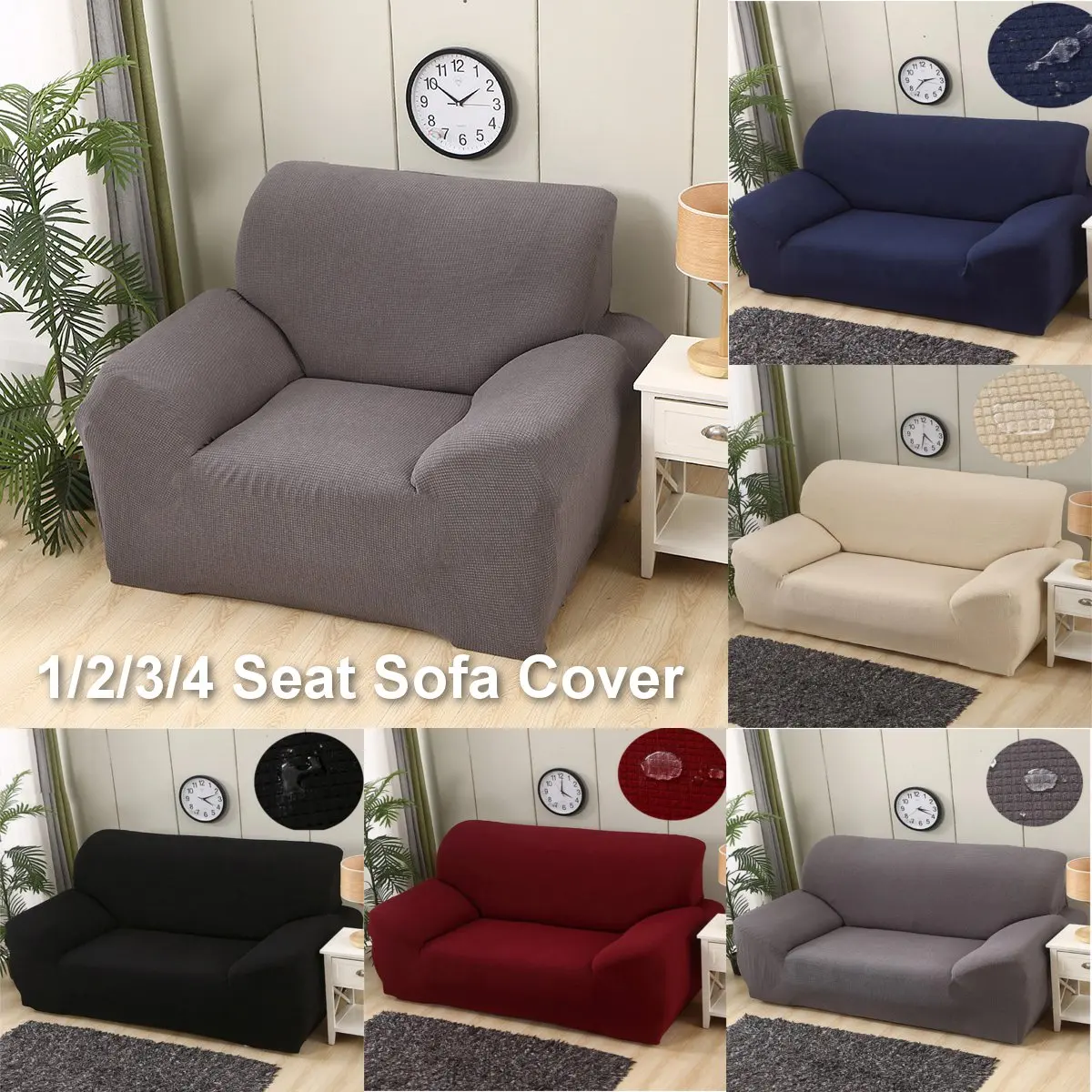 

Elastic Knitting Sofa Cover Removable Living Room Couch Cover Protector Furniture Decor Single/Two/Three/Four Seat Waterproof