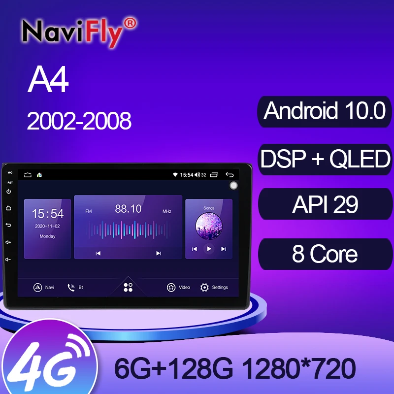 NaviFly 6 ГБ + 128 Гб 8 ядер QLED 1280*720 Carplay 4G LTE Android 10 0 Автомобильный навигатор GPS радио