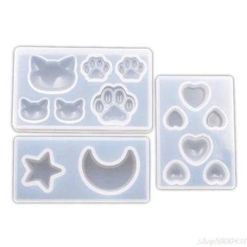 

3 Pcs Star Moon Cat Footprint Love Heart Jewelry Silicone Mold Resin Epoxy DIY Mobile Phone Decoration Tools S29 20 dropshipping