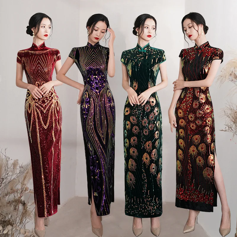 Chinese Dress Qipao Cheongsam Mandarin Collar Evening Party Dress Size 5XL