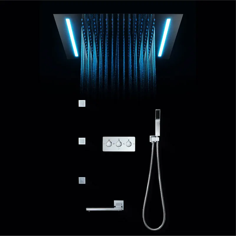 Shower Set 16 цветов, душевая панель, экран для душа, светодиодный светильник с дистанционным управлением, массажная спа струя, три ручки, смеситель, кран для раковины, набор - Цвет: Shower Set