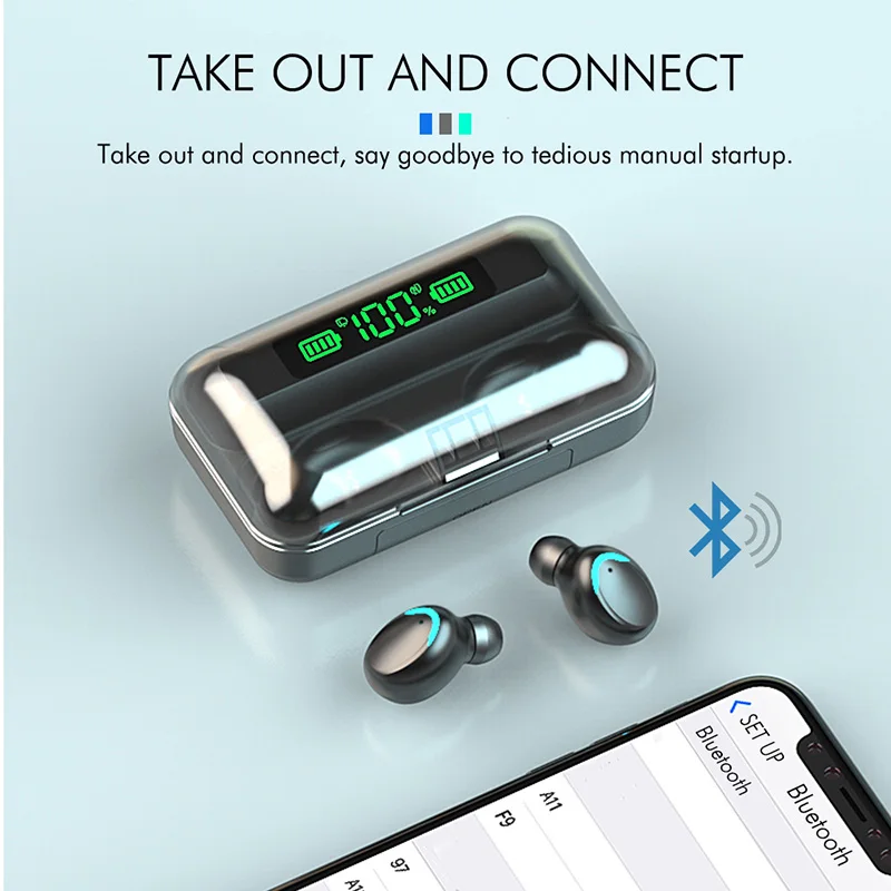 TWS Bluetooth 5 0 wireless headset touch digital display noise reduction stereo headset sports headset with charging compartment