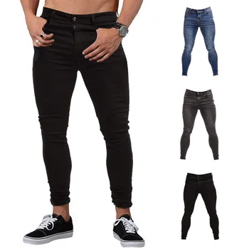 

New Men's Slim Elastic Jeans Fashion Classic Style Skinny Jeans Denim Pants Trousers Male Washed Slim Denim Men Trousers