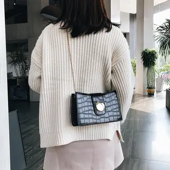

Women Vintage Split PU Leather Bags Retro Crocodile Pattern Shoulder Bag Casual Solid Ladies Small Messenger Handbag Purse