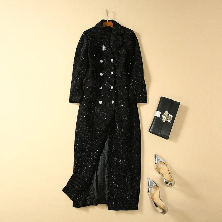 Высокое качество Новинка осень зима дизайнерское пальто женское двубортное бархатное длинное пальто