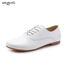 Весенние женские туфли-оксфорды; балетки на плоской подошве; женская обувь из натуральной кожи; мокасины; лоферы на шнуровке; белые туфли; 051