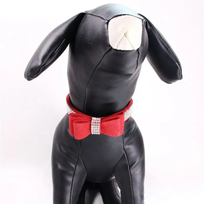Полный горный хрусталь мягкий Seude кожаный ошейник для собак шикарный мягкий бантик для щенков и кошек ошейник для маленьких средних пород собак поставщиков