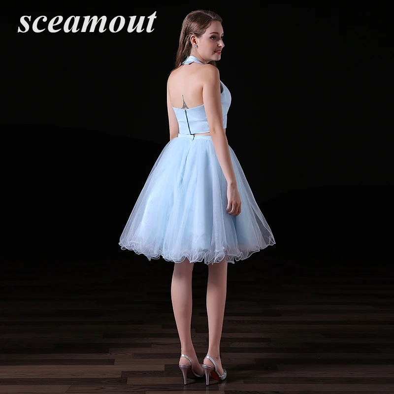 Robe de soiree Новые Длинные тафта синий из двух частей бисером Холтер Аппликация вечернее платье vestido de festa