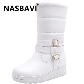 

2019 New Classic PU Women Winter ankle Boots Snow Boots Female Warm Plush round head High Quality buckle short boot Size 34-42
