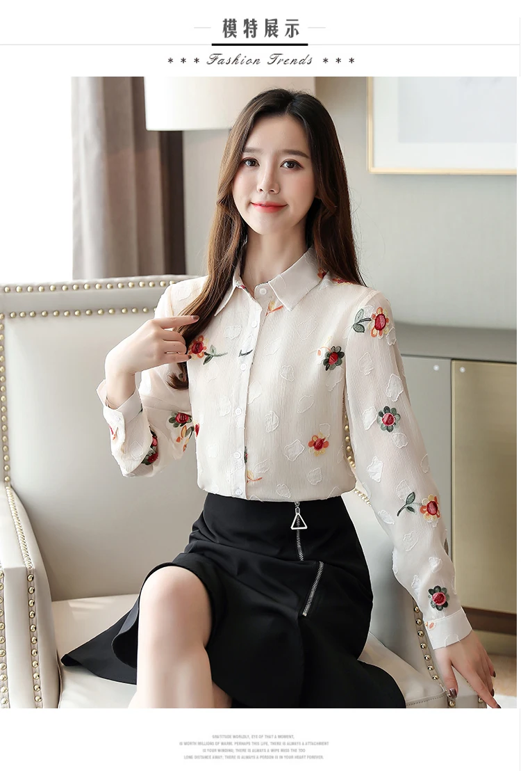 Новое поступление, осенняя рубашка, женские топы с принтом, Blusas Mujer De Moda,, модная вышивка, длинный рукав, офисные женские топы, 7128 50