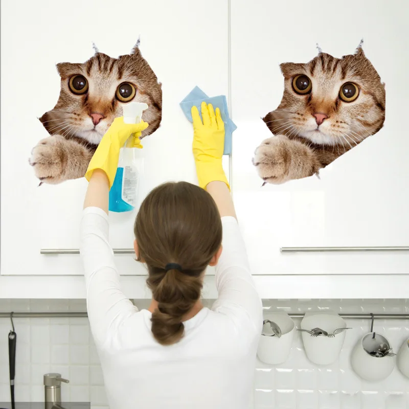 Wall Stickers Creative Faux Stereo Home Wall Decorative Stickers Happy Day Kitty 3D Effect Sticker Painting