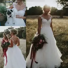 Новый Свадьба в стиле кантри платья прозрачные v образный вырез